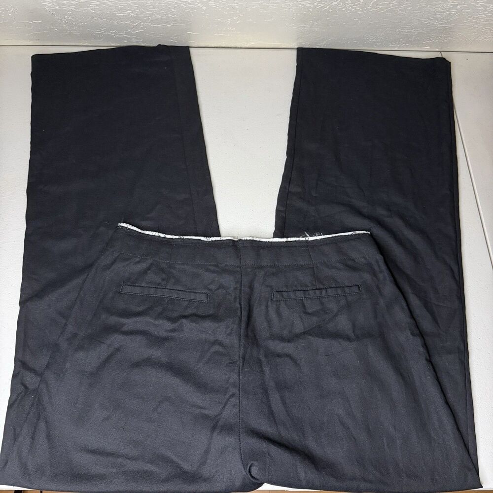 MNG by Mango Black Pleated Trouser Pants Womens 8 Contrast Trim Wide Leg Hi Rise - Picture 9 of 12